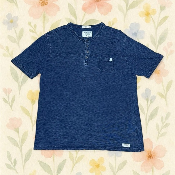 Heritage Other - Heritage 100% Indigo Cotton Henley Shirt Mens XL Slim Fit Blue Pocket Tee